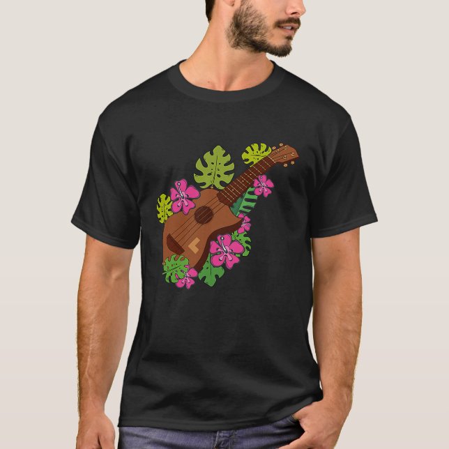 Camiseta Gráfico de Música do Player de Ukulele Floral do H (Frente)