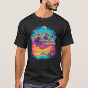 Camiseta Gráfico de nave espacial OVNI Voadora de Gato