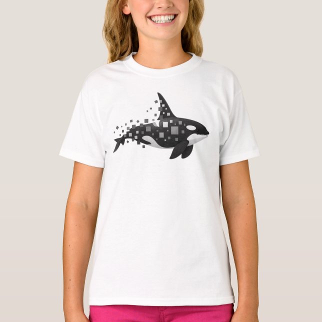 Camiseta Gráfico de Orca Pixelado – Falha Digital (Frente)