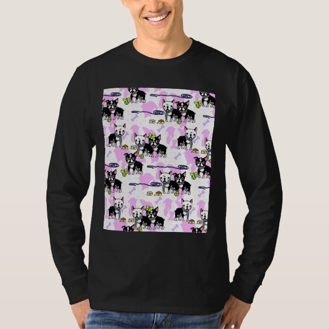 Camiseta Gráfico de padrões de Boston Terrier Pixelart (Frente)