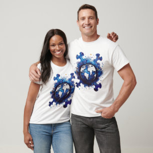 Camiseta Gráfico de Peça de Quebra-cabeça Planeta Terra - A
