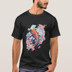 Camiseta Gráfico de Peixe Koi Cerejeira Japonesa Sakura