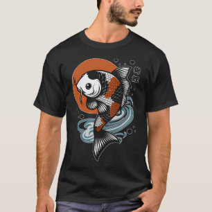 Camiseta Gráfico de Peixe Koi Chinês Com Caractere Japonês