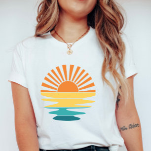 Camiseta Gráfico de Pôr do Sol Retro, Mulheres Verão Sol &