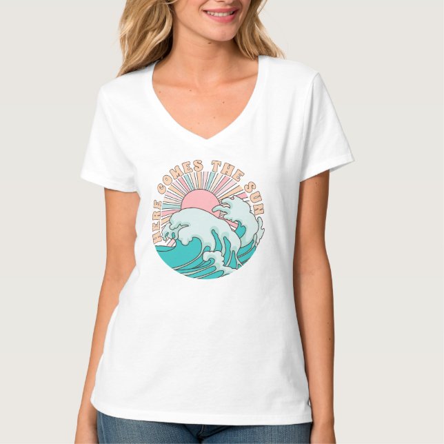 Camiseta Gráfico de Praia Summer Sun Waves (Frente)