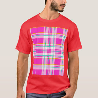 Camiseta Gráfico de pré-disquete de Primavera rosa e Xadrez