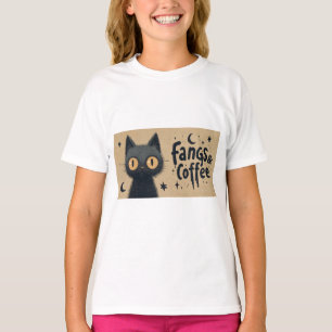 Camiseta Gráfico de presas e café com Gato Preto Grungente