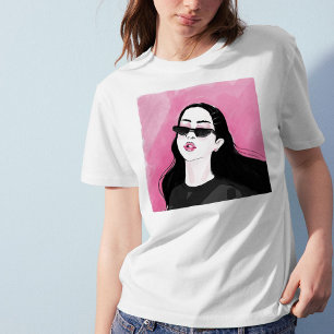 Camiseta Gráfico de Rapariga Moderna Cor-de-Rosa Personaliz