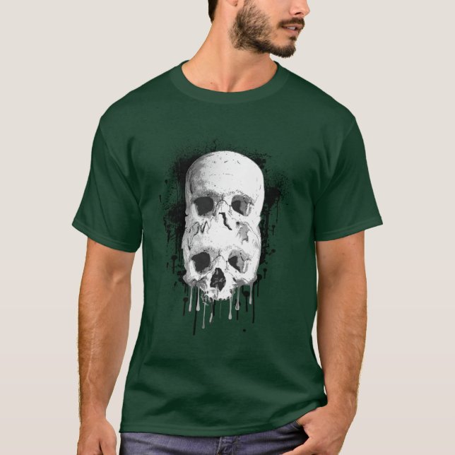 Camiseta Gráfico de respingo de tinta preta Skull Drip (Frente)
