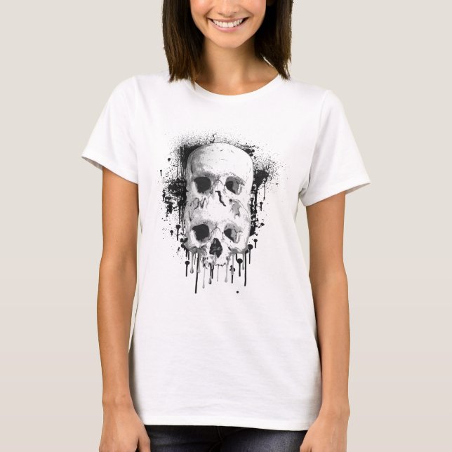 Camiseta Gráfico de respingo de tinta preta Skull Drip (Frente)