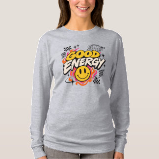 Camiseta Gráfico de rosto sorridente de boa energia retrô Y
