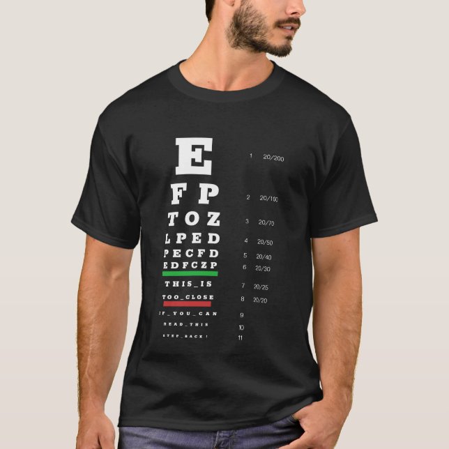 Camiseta Gráfico de Snellen com teste ocular engraçado do o (Frente)