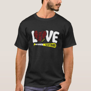 Camiseta Gráfico de Softball com Xadrez Vermelha, Dizendo T