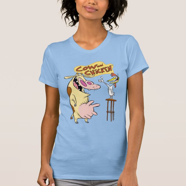 Camiseta Gráfico de Sorriso de Vaca e Galinha (Frente)