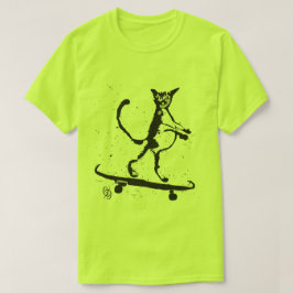 Camiseta Gráfico de Splatter Gato Skateboarder T-Shirt
