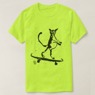 Camiseta Gráfico de Splatter Gato Skateboarder T-Shirt