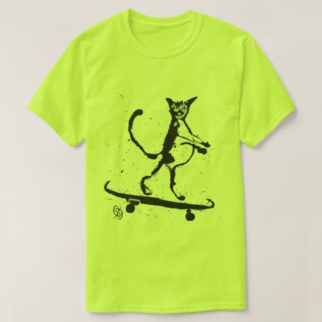 Camiseta Gráfico de Splatter Gato Skateboarder T-Shirt (Frente do Design)