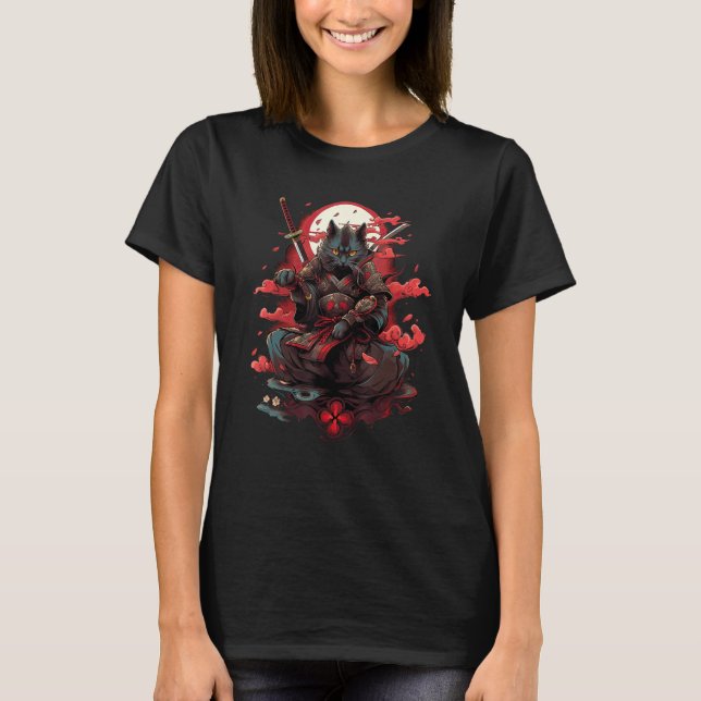 Camiseta Gráfico de tatuagem Ninja do Cat Samurai (Frente)