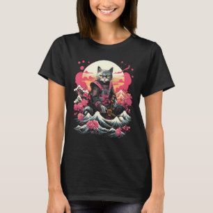 Camiseta Gráfico de Tatuagem Retro de Gato Ninja Samurai Ja