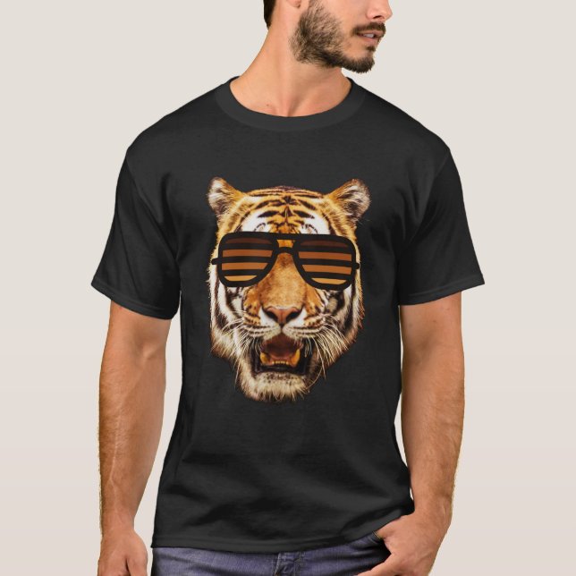 Camiseta Gráfico de Tigre Legal com óculos de sol riscados (Frente)