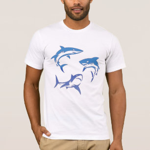 Camiseta Gráfico de Vintagem de Três Tubarões