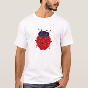 Camiseta Gráfico do Besouro Flor de Papoula Vermelha