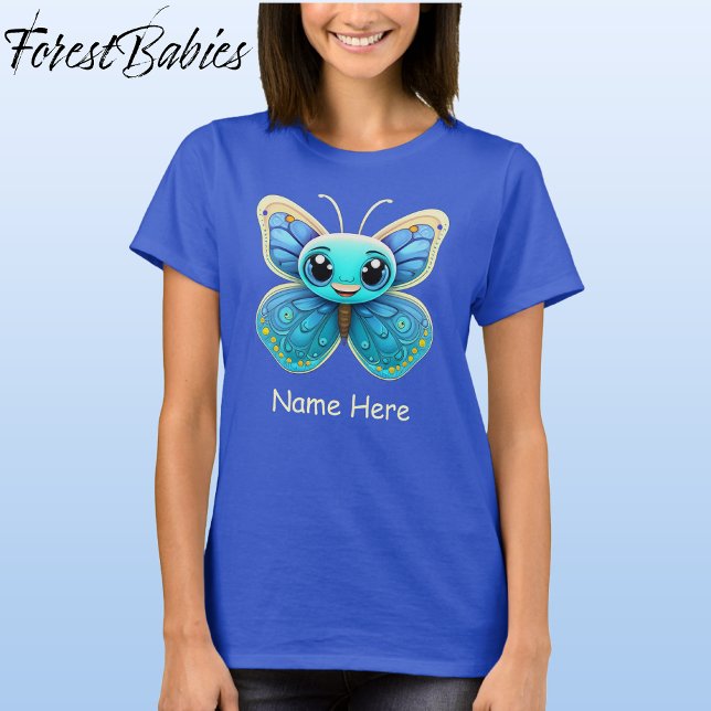 Camiseta Gráfico do desenho animado da borboleta azul-escur (Butterfly, Deep Royal Blue Customizable ForestBabies Women's Basic T-shirt - Front)