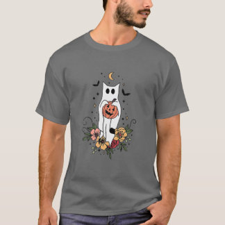 Camiseta Gráfico do Dia das Bruxas de Gatos Fantasmas Flora