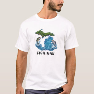 Camiseta Gráfico do Estado de Michigan com Peixe