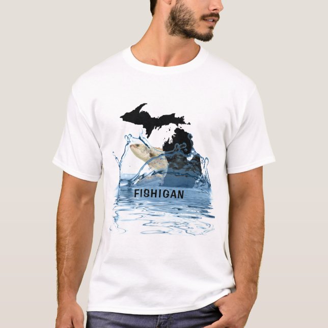 Camiseta Gráfico do estado de Michigan com peixes grandes (Frente)