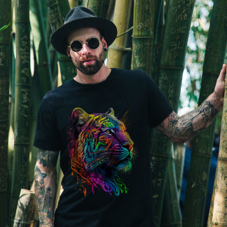 Camiseta Gráfico do Rainbow Tiger Head Tiger Lover