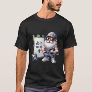 Camiseta Gráfico Engraçado De Gnomo Com Dumbbeldes Para Aju