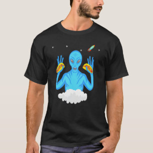 Camiseta Gráfico Extraterrestre Azul com Terra Amarela T