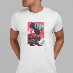 Camiseta Gráfico Minimalista de Touro e Urso do Mercado de
