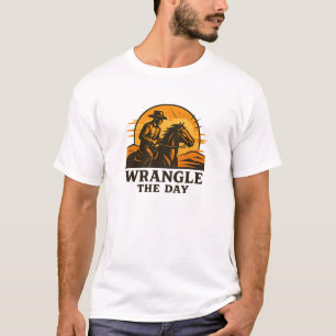 Camiseta Gráfico Ousado de Cavalgada ao Nascer do Sol no Oe