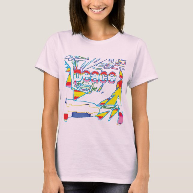 Camiseta Gráfico "Paz" com Design azul amarelo-rosa azul (Frente)