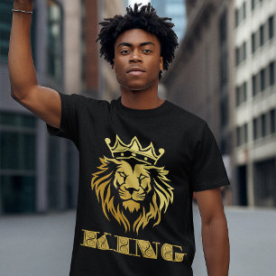 Camiseta Gráfico Rei com Leão Ouro Coroa Colorido Homens
