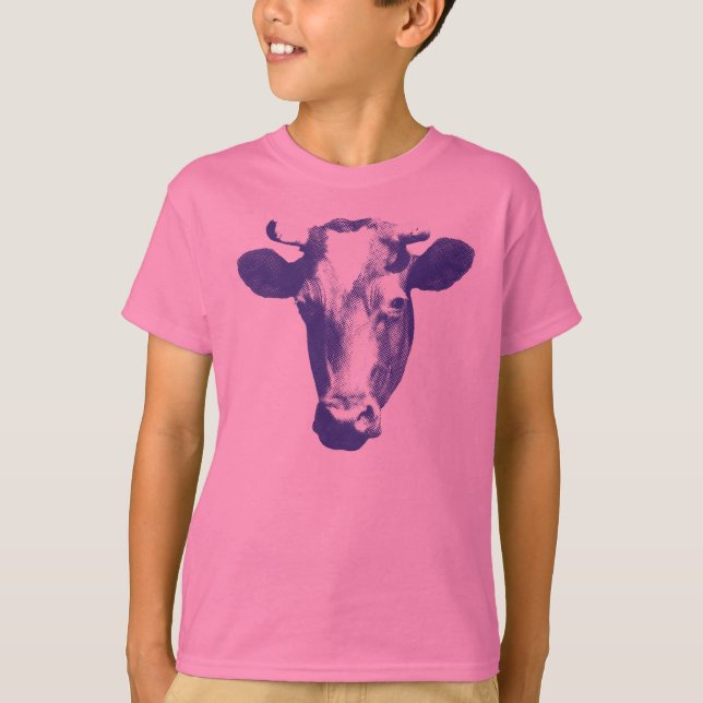 Camiseta Gráfico roxo da vaca do pop art (Frente)