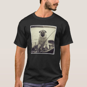 Camiseta Gráfico Vintage de Pug Pescador no Barco