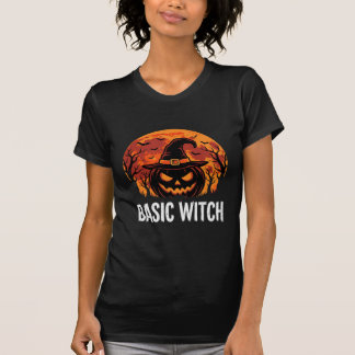 Camiseta Gráficos Básicos de Halloween Bruxa Abóbora Lua