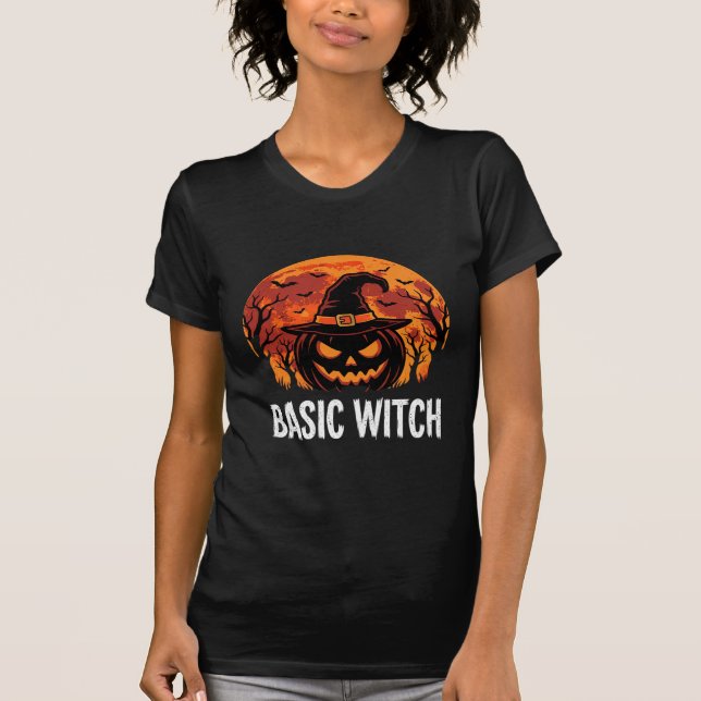 Camiseta Gráficos Básicos de Halloween Bruxa Abóbora Lua (Frente)