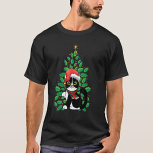 Camiseta Gráficos de árvore de Natal de gato preto de Natal