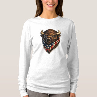 Camiseta Gráficos de Cabeça de Búfalo Patriota Americano