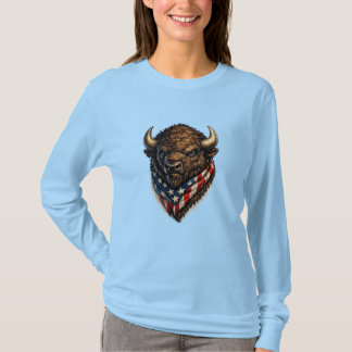 Camiseta Gráficos de Cabeça de Búfalo Patriota Americano