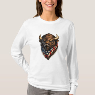 Camiseta Gráficos de Cabeça de Búfalo Patriota Americano
