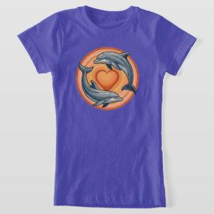 Camiseta Gráficos de Círculo de Coração de Golfinhos do Pôr