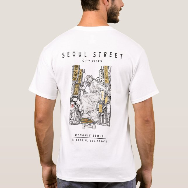 Camiseta Gráficos de Comida de Rua Coreana (Verso)