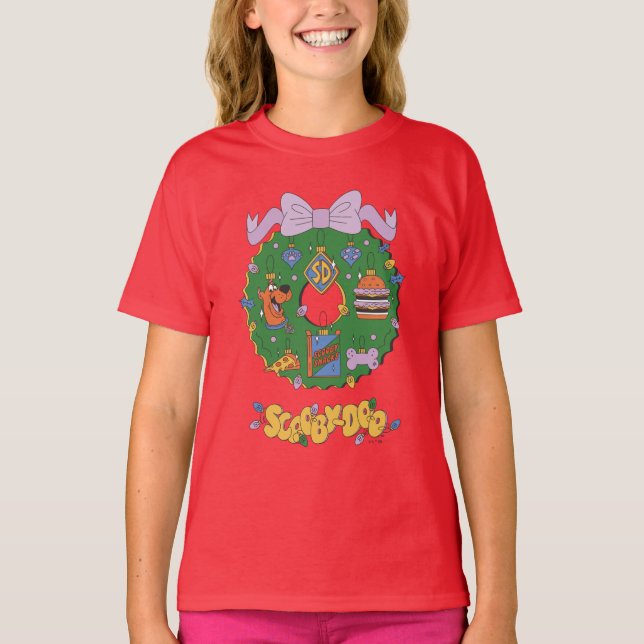 Camiseta Gráficos de Coroa de Natal do Scooby-Doo Snack (Frente)