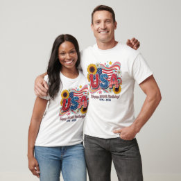Camiseta Gráficos de Girassol do 250º Aniversário Retro EUA