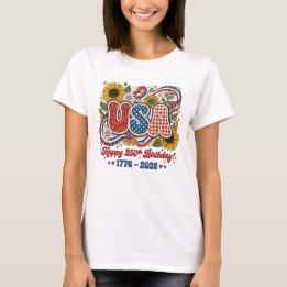 Camiseta Gráficos de Girassol do 250º Aniversário Retro EUA